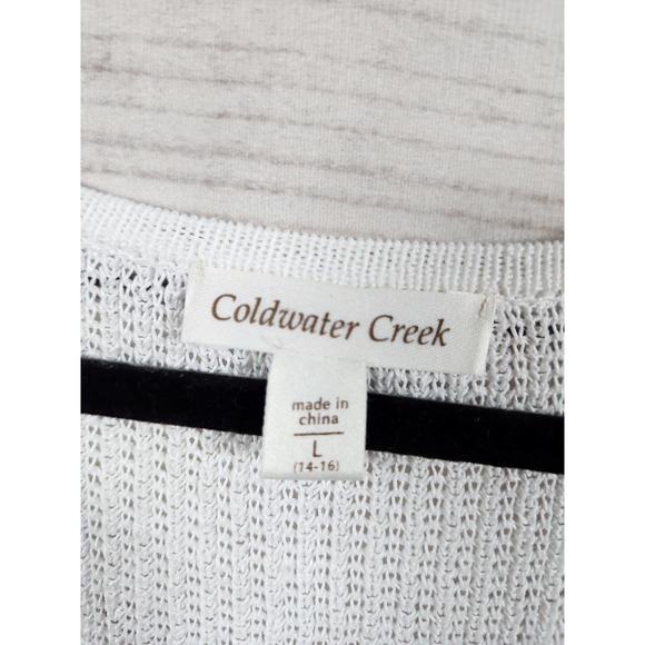 Coldwater Creek Womens White Long Sleeve V-Neck Fishnet Crochet Sweater Size L‎ - Picture 3 of 6